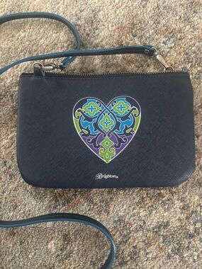 Brighton Navy Heart Crossbody Bag with Blue Green Purple Accents